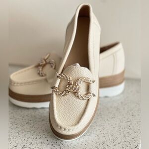 Cream Loafers Gold Beige Comfy Buckle Wedge Espadrille Casual Boat Walking Shoe